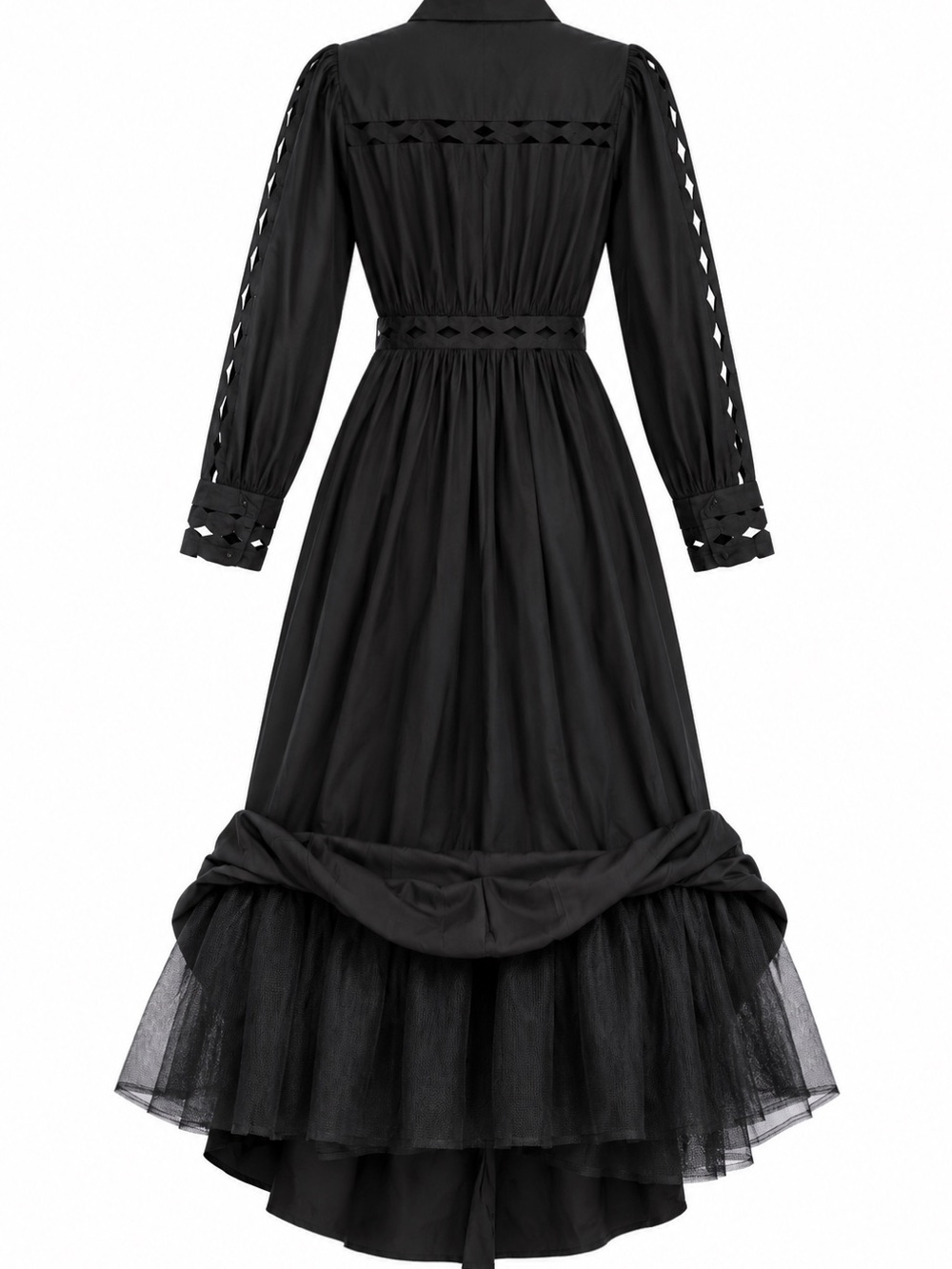Latiste by Amy Black Boho Cutout Maxi Dress Long Sleeve Tie Front Cottagecore M - Picture 4 of 7